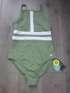 M&S GOODMOVE KHAKI MIX SECRET SLIMMING SWIMMING COSTUME SIZE 16 - Picture 1 of 4