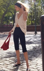 Free People Bette superschlanker schwarzer Damen-Capri-Ponte-Strick NEU Größe 6 UVP 78 $ - Bild 1 von 12