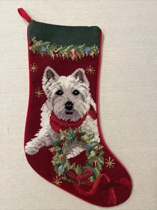 Weihnachten Needpoint Strumpf - Hund mit rotem Samtrücken - Bild 1 von 4