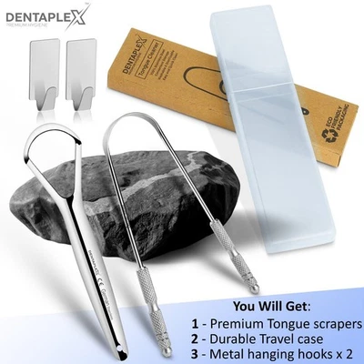 DENTAPLEX Tounge Cleaner Stainless Steel Tongue Scraper Dental Care Hygiene Oral Mouth
