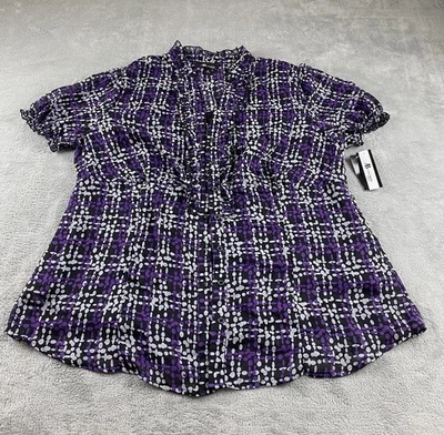 AB Studio Women’s Blouse 2XL Purple Black White Button Up Ruffles New Casual C36 - Image 1 of 4