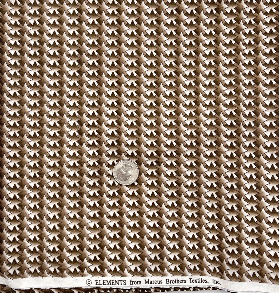 Vtg ELEMENTS Marcus Brothers Textiles Fabric - Brown White Geometric - 43"x44" - Image 1 of 1
