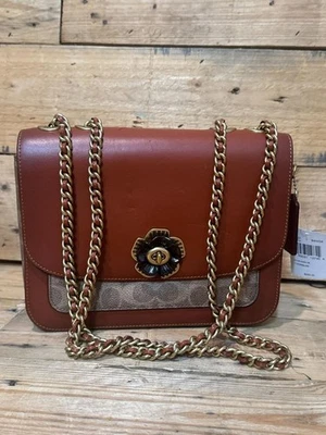 Coach Madison Coated Canvas Shoulder Bag Tan Rust C0827 – Chain Strap New - Image 1 of 4