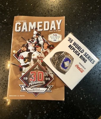 1995 Atlanta Braves World Series Replica Ring With Game Day Program  - Image 1 of 4