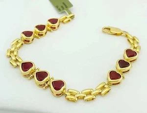 5Ct Heart Cut Lab Created Red Ruby Womens Tennis Bracelet 14k Yellow Gold Finish - Picture 1 of 3