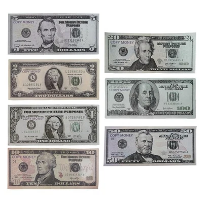 Fake Dollars Money Movie Prop Games Prank $1-100 Bills 100-500 Sheets OPTIONAL - Image 1 of 4