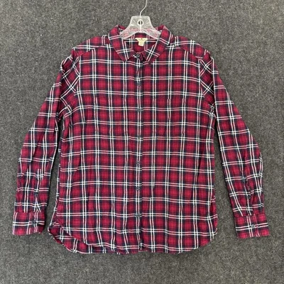 Camisa de franela Woolrich para mujer XL roja azul marino a cuadros bolsillo con botones manga larga Foto 1 de 4
