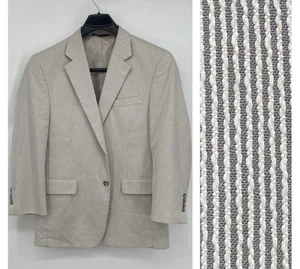Jos A Bank Beige Seersucker Blazer Men's 40S Striped Cotton Wool Sport Coat - Picture 1 of 11