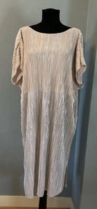George Evening Dress Size 14 Beige/silver Micro/crinkle Pleated - Picture 1 of 6