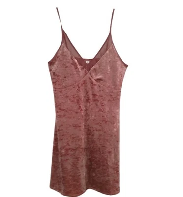  Crushed Velvet Babydoll Cami Slip Dress Sm Pink Y2K Mesh Lace Romantic Whimsy  - Image 1 of 4