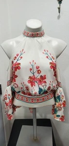Jealous Tomato Women's Boho Top 3/4 Sleeve Cold Shoulder & Tie Waist Size S - Picture 1 of 5