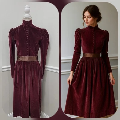 RALPH LAUREN Vtg Victorian Prairie DRESS Wine Velvet Original Deadstock Old Stoc - Image 1 of 4