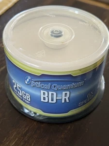 50 Optical Quantum 6x 25GB Blue Blu-ray BD-R Logo Top Disc cake box OQBDR06LT-50 - Picture 1 of 2