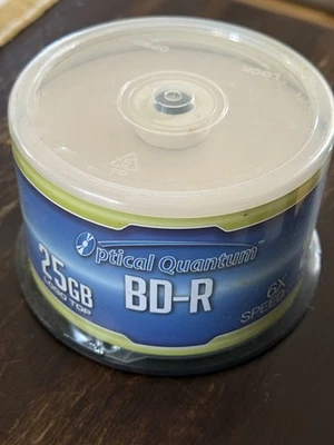 50 Optical Quantum 6x 25GB Blue Blu-ray BD-R Logo Top Disc cake box OQBDR06LT-50 - Image 1 of 2