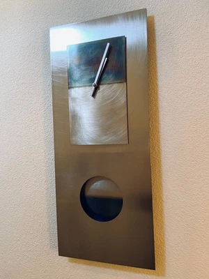 Reloj de pared Leonie Lacouette acero níquel/cobre 24"x10" ~ necesita reparación de mecanismo Foto 1 de 4