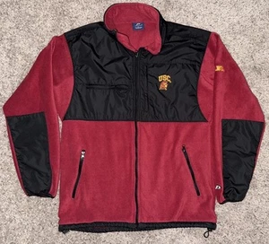 Vtg Pro Player USC Trojans Full Zip Fleece Jacket Cardinal Gold Black Mens Sz L - Picture 1 of 8