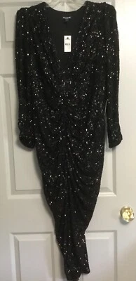 Maxi Vestido Express Para Mujer Negro Formal Lentejuelas Acanalado Manga Larga Talla Grande Nuevo con Etiquetas Foto 1 de 4