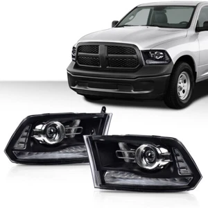 Fit For 2009-2018 Ram 1500 2500 3500 Clear Black Projector Headlights w/LED DRL - Picture 1 of 10