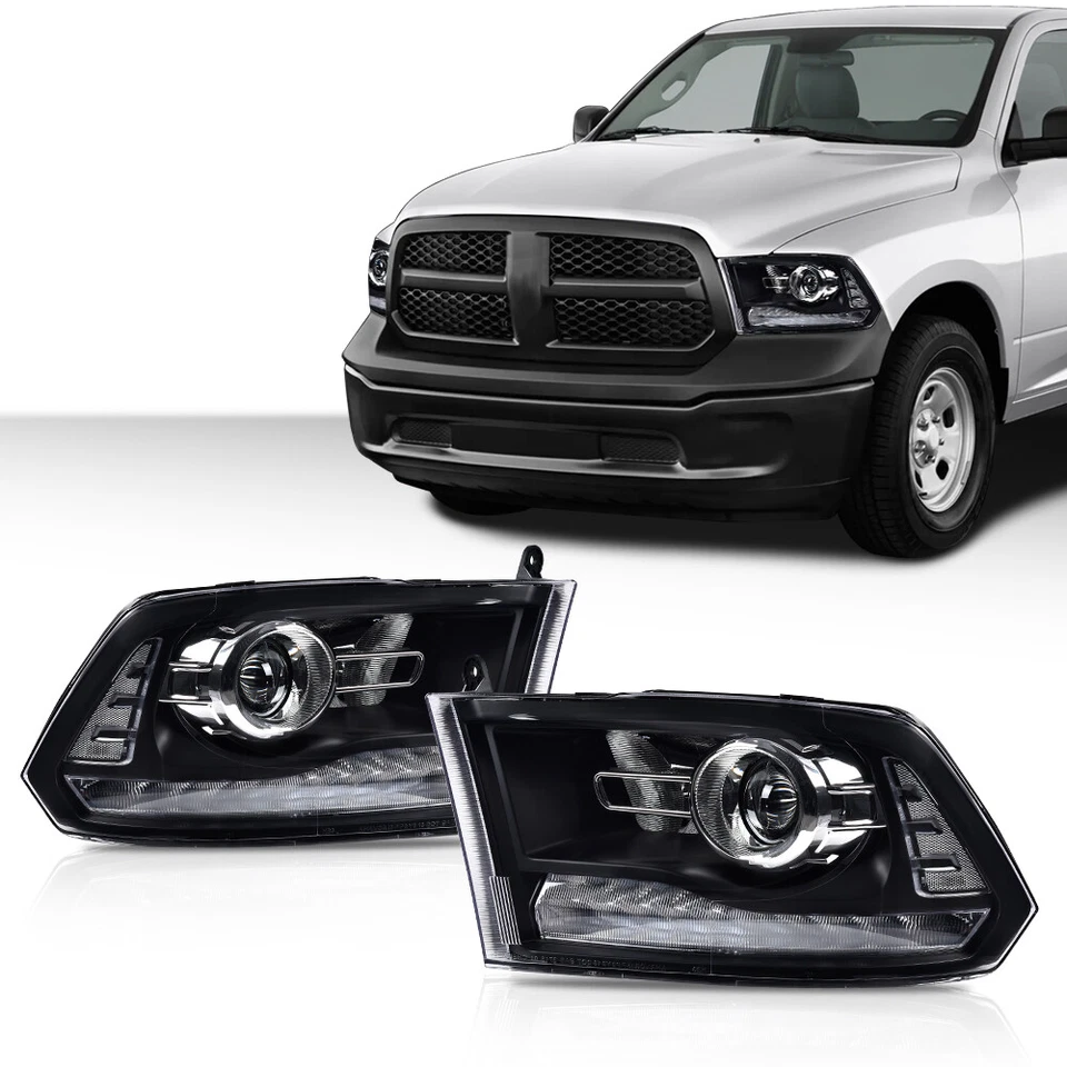 Fit For 2009-2018 Ram 1500 2500 3500 Clear Black Projector Headlights w/LED DRL - Image 1 of 4