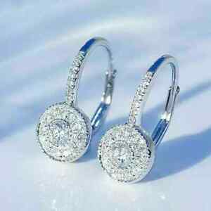 2Ct Round Cut Simulated Moissanite Cluster Dangle Earrings 14K White Gold Plated