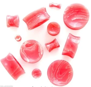 PAIR-Stone Agate Pink Concave Saddle Flare Ear Plugs 22mm/7/8" Gauge - Picture 1 of 3