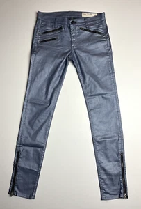 Womens Pants Rag & Bone Jeans Size 27 Metallic Blue Skinny Ankle Zip Low Rise - Picture 1 of 13