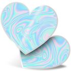 2 x Heart Stickers 7.5 cm - Cool Blue Pink Marble Effect Ink Art  #14381