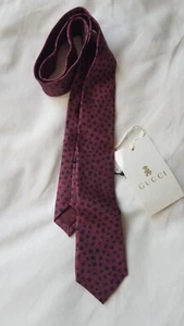 NWT NEW Gucci boys burgundy blue or navy printed silk tie S M 352662 - Picture 1 of 8