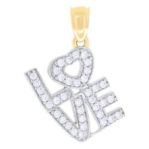 10kt Two-tone Gold Womens Cubic-Zirconia Love Heart Charm Pendant - Picture 1 of 1