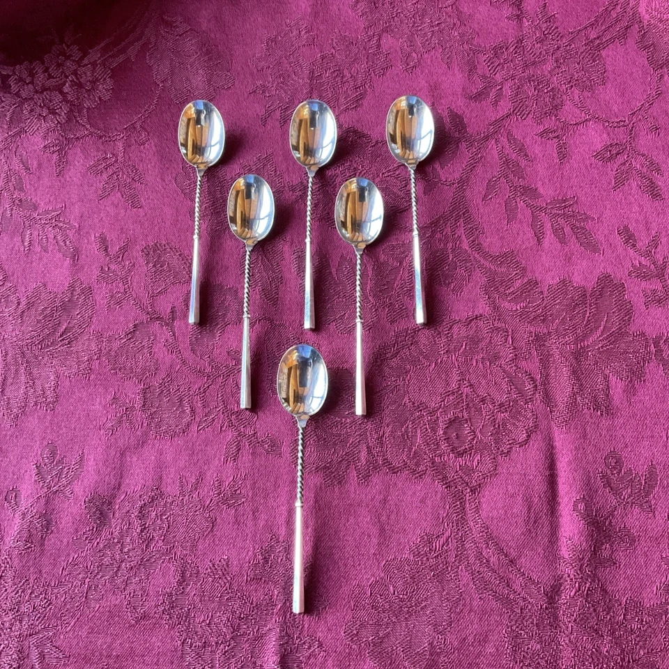 Juego de 6 CUCHARAS DE CAFÉ ESTERLINAS-por Whiting WDS26-cuadradas y torcidas-estilo estético Foto 1 de 4