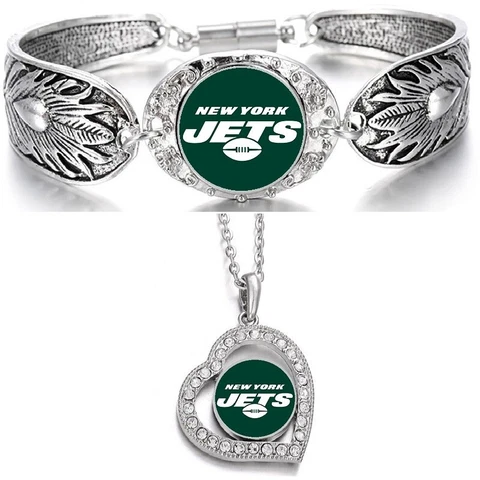 New York NY Jets Gift Set Womens 925 Sterling Silver Necklace And Bracelet D3D19 Cover
