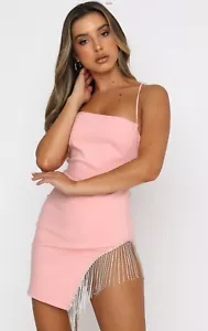 White Fox Boutique Pink Sparkle Fringe Mini Dress Small - Picture 1 of 5