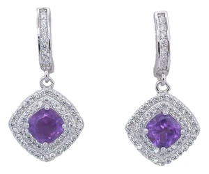 5mm Square Amethyst Lab Created CZ Gem Custom Stud Post Sterling Earrings ES3673 - Picture 1 of 2
