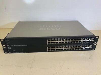 Lot Of 2 Cisco SF300-24PP 24-Port 10/100 PoE+ Managed Switch - Image 1 of 4