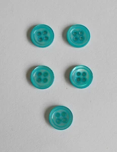 Set 5 Vintage Turquoise Aqua Shell Buttons 4-Hole Flat Rim Small 3/8" - Picture 1 of 3