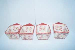 TEMPATIONS TARA SQUARE RAMEKINS OLD WORLD 10 OUNCES LOT OF 4 RED EUC - Picture 1 of 7