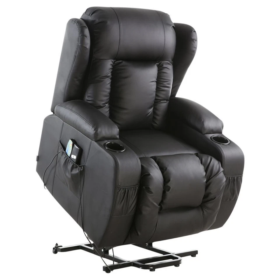 CAESAR ELECTRIC RISE RECLINER WINGED LEATHER ARMCHAIR MASSAGE HEATED CHAIR
