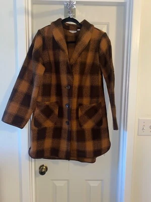 Abrigo a Cuadros Joan Rivers Botón Frontal con Cuello Chal CAMEL/MARRÓN Talla PEQUEÑO Foto 1 de 2