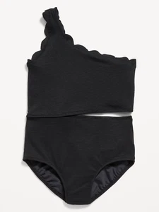 Old Navy Kid Girl Scallop-Trim One-Shoulder One-Piece Swimsuit Sz XXL Black-NWT - Picture 1 of 1