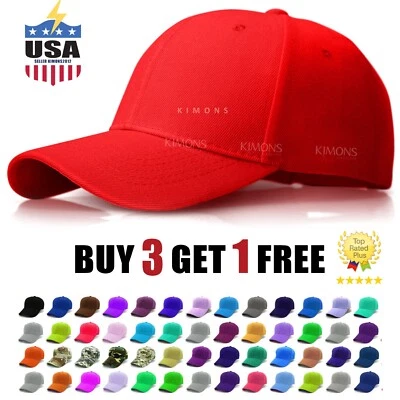 Plain Baseball Cap Solid Color Blank Army Hat Ball Men Women Hook-N-Loop VC wool - Image 1 of 4