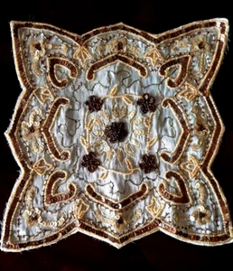 Antike Vintage handgefertigte Spitze Perlen Deko Tisch Serviette - Bild 1 von 6