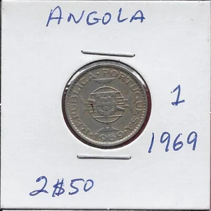 ANGOLA PORTUGUESE COLONY 2$50 ESCUDOS 1969 VF-XF FIVE CROWNS ABOVE ARMS AND DATE - Picture 1 of 2