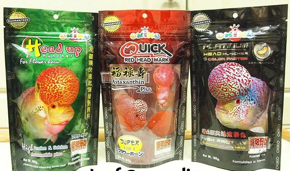 Okiko flowerhorn food all 3 formulas M, L, XL. Platinum, Head Up, Quick from USA - Image 1 of 1