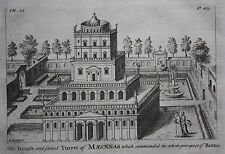 Original antique print ANCIENT ROME, HOUSE & TURRET OF MAECENAS, E. Bowen, 1748