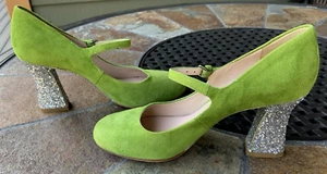 MIU MIU * Stunning Green Suede Glitter Series * High Heel Mary Janes - Picture 1 of 14