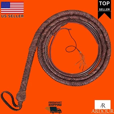 ARDOUR CRAFTS Cowhide Leather Indiana Jones Bull Whip 08 Ft 12 Plaits Equestrian Bullwhip