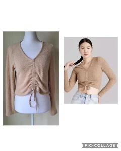 Ruched Altar'd State Sweater Large Cropped NEW Fitted V Neck Long Sleeve Cozy - Picture 1 of 12