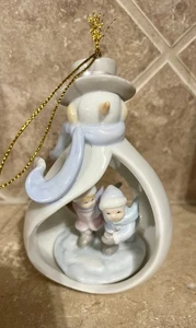 VTG Avon Snowman Porcelain Ornament w  Children Ice Skating 2005 - Picture 1 of 6