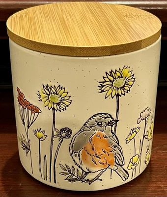 NEW Spectrum Designz Wildflower Bird Canister 4” Tall Finch Robin - Image 1 of 4