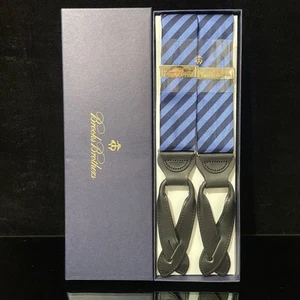 Brooks Brothers Suspenders Men's Braces BLACK BLUE Leather Adjustable BB06 $148 - Picture 1 of 4